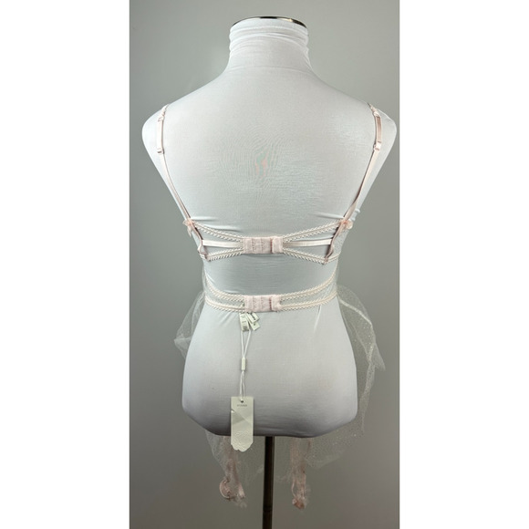 NWT For Love & Lemons Mae Teddy W/ Garters Babydoll Lingerie Pink Shimmer Med M - Picture 14 of 16